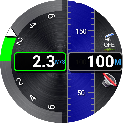 Variometer showing a 2.3 m/s climb at 100 metres